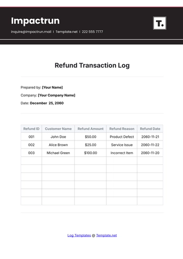 Free Refund Transaction Log Template to Edit Online