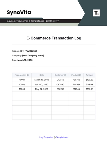 Free E-Commerce Transaction Log Template to Edit Online