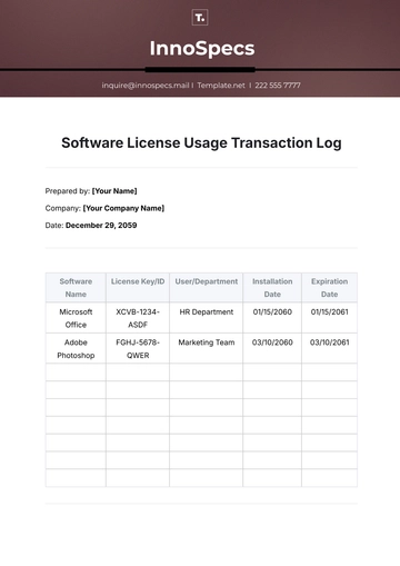 Free Software License Usage Transaction Log Template to Edit Online