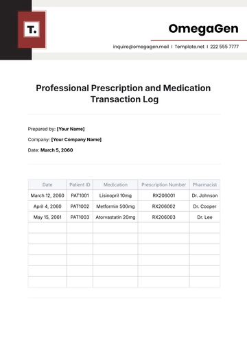 Free Professional Prescription and Medication Transaction Log Template to Edit Online