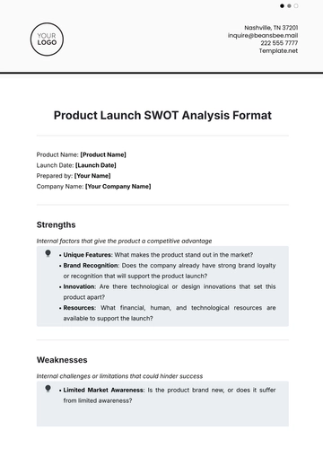 Free Product Launch SWOT Analysis Format Template to Edit Online