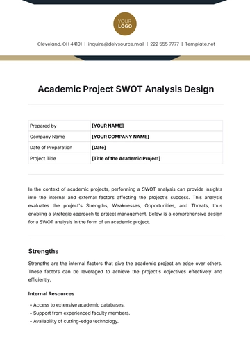 Free Academic Project SWOT Analysis Design Template to Edit Online
