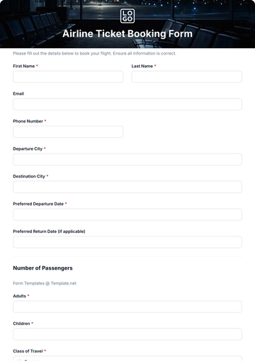 Free Airline Ticket Booking Form Template to Edit Online