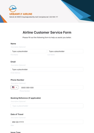 Free Airline Customer Service Form Template to Edit Online