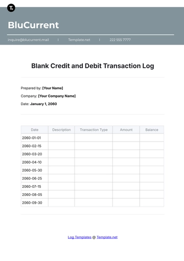 Free Blank Credit and Debit Transaction Log Template to Edit Online
