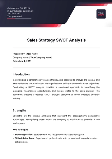 Free Sales Strategy SWOT Analysis Template to Edit Online