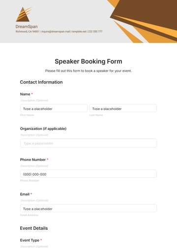 Free Speaker Booking Form Template to Edit Online