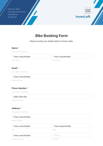 Free Bike Booking Form Template to Edit Online