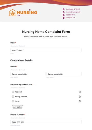 Free Nursing Home Complaint Form Template to Edit Online