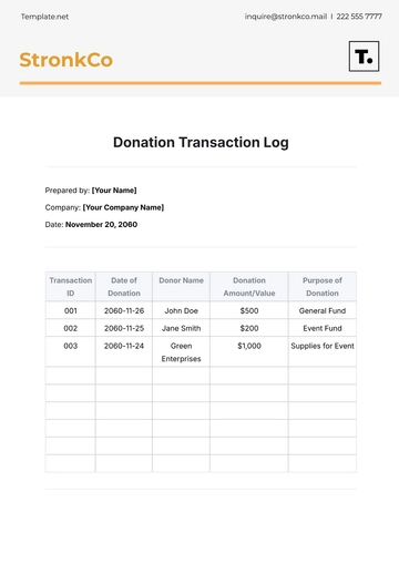Free Donation Transaction Log Template to Edit Online