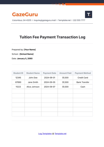 Free Tuition Fee Payment Transaction Log Template to Edit Online