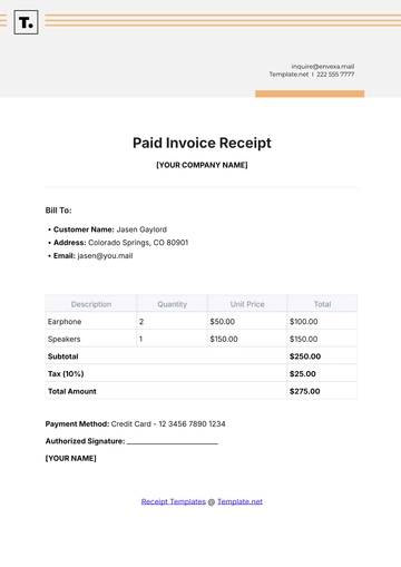 Free Paid Invoice Receipt Template to Edit Online