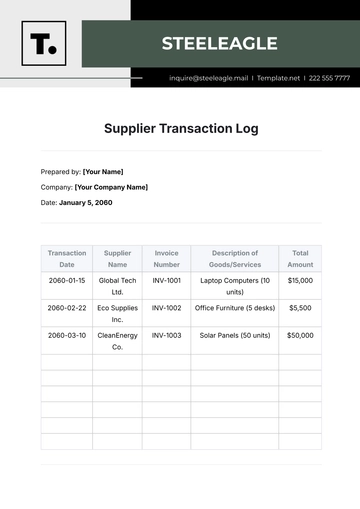 Free Supplier Transaction Log Template to Edit Online