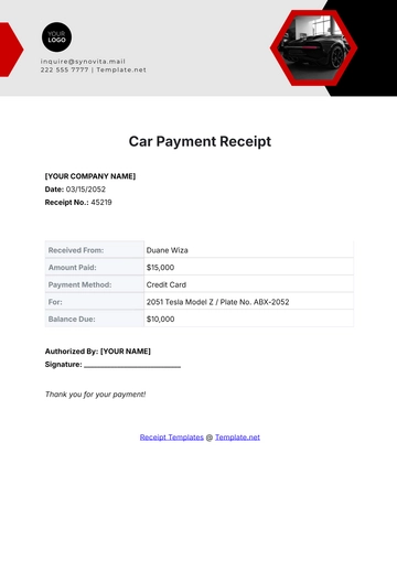 Free Car Payment Receipt Template to Edit Online