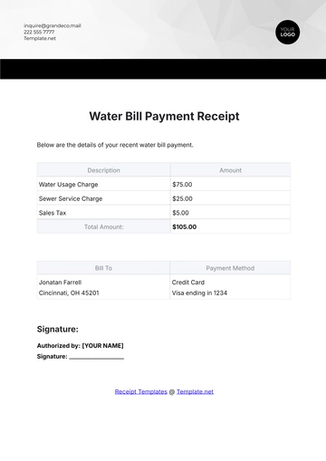Free Water Bill Payment Receipt Template to Edit Online