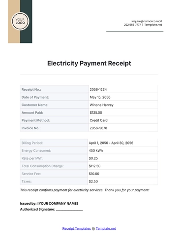 Free Electricity Payment Receipt Template to Edit Online