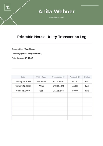 Free Printable House Utility Transaction Log Template to Edit Online