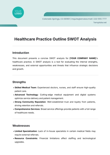 Free Healthcare Practice Outline SWOT Analysis Template to Edit Online