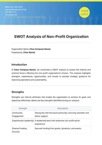 Free Non-Profit Organization SWOT Analysis Template to Edit Online