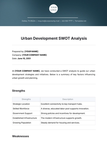 Free Urban Development SWOT Analysis Template to Edit Online