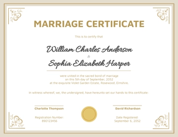 Free Virtual Marriage Certificate Template to Edit Online