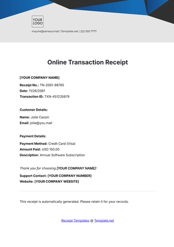 Free Online Transaction Receipt Template to Edit Online