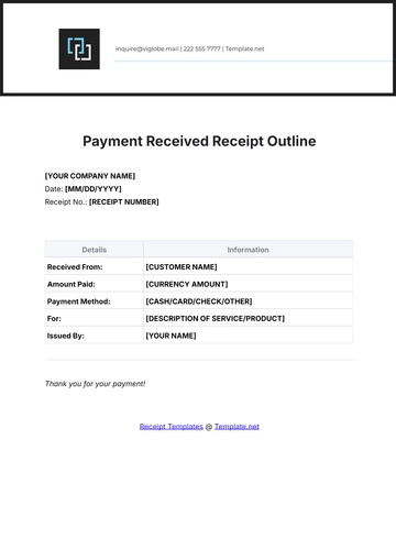 Free Payment Received Receipt Outline Template to Edit Online