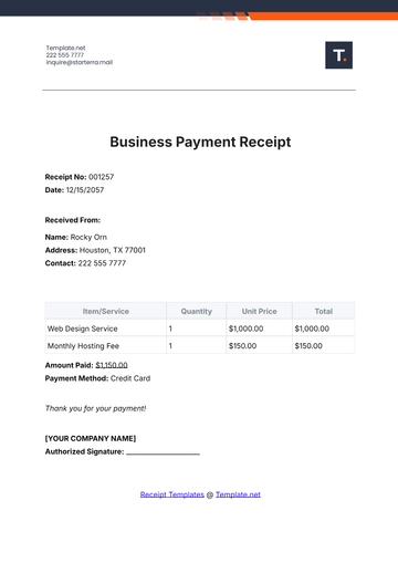 Free Business Payment Receipt Template to Edit Online