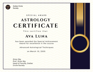 Free Special Award Astrology Certificate Template to Edit Online