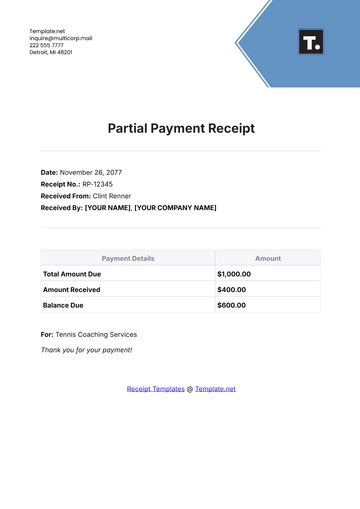Free Partial Payment Receipt Template to Edit Online