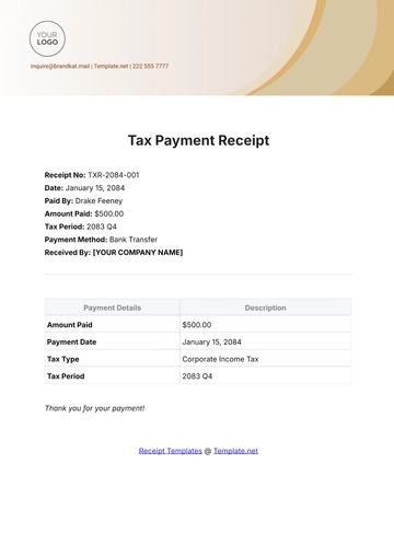 Free Tax Payment Receipt Template to Edit Online