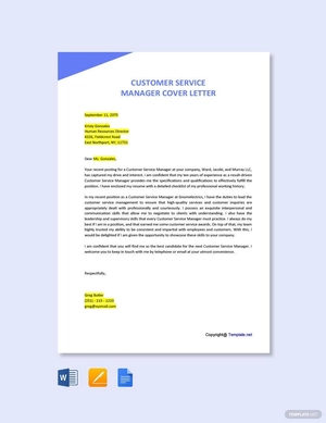 Customer Service Manager Cover Letter