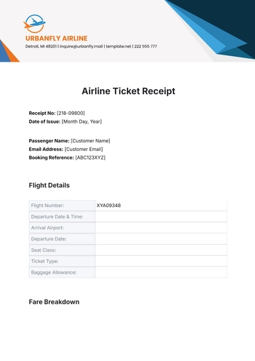 Free Airline Ticket Receipt Template to Edit Online