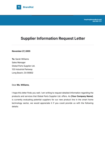 Free Supplier Information Request Letter Template to Edit Online