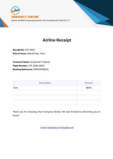 Free Airline Receipt Template to Edit Online