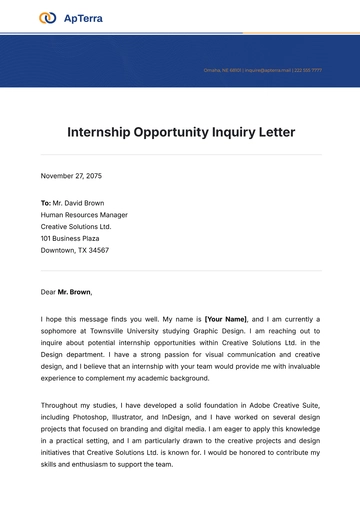 Free Internship Opportunity Inquiry Letter Template to Edit Online