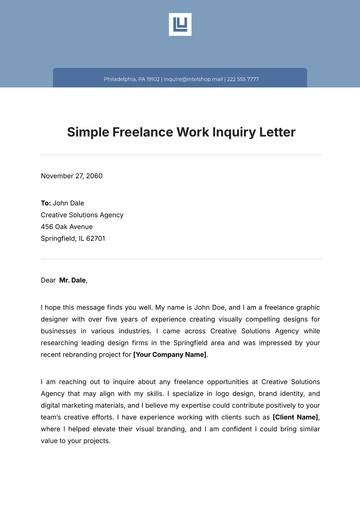 Free Simple Freelance Work Inquiry Letter Template to Edit Online