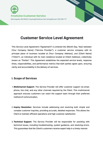 Free Customer Service Level Agreement Template to Edit Online