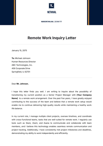 Free Remote Work Inquiry Letter Template to Edit Online