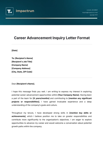 Free Career Advancement Inquiry Letter Format Template to Edit Online