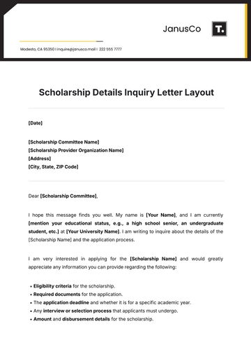 Free Scholarship Details Inquiry Letter Layout Template to Edit Online
