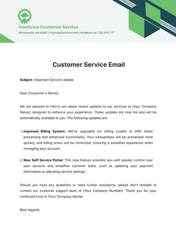 Free Customer Service Email Template to Edit Online
