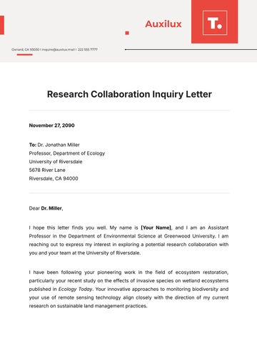 Free Research Collaboration Inquiry Letter Template to Edit Online