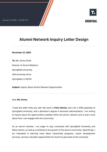 Free Alumni Network Inquiry Letter Design Template to Edit Online