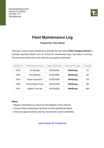 Free Fleet Maintenance Log Template to Edit Online