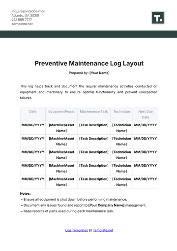Free Preventive Maintenance Log Layout Template to Edit Online