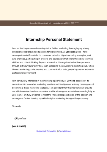 Free Internship Personal Statement Template to Edit Online