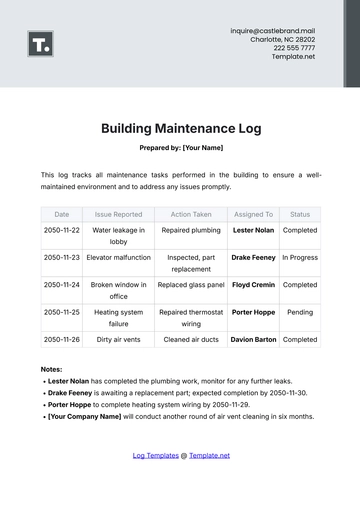 Free Building Maintenance Log Template to Edit Online