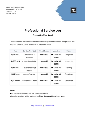 Free Professional Service Log Template to Edit Online