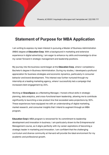 Free SOP for MBA Application Template to Edit Online